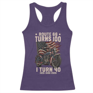 Route Highway 66 Turns 100 I Turn 40 Racerback Tank Top Vintage 1986 American Classic V-Twin Motorcycle Lover 40th Birthday Gift