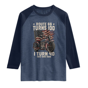 Route Highway 66 Turns 100 I Turn 40 Raglan Shirt Vintage 1986 American Classic V-Twin Motorcycle Lover 40th Birthday Gift