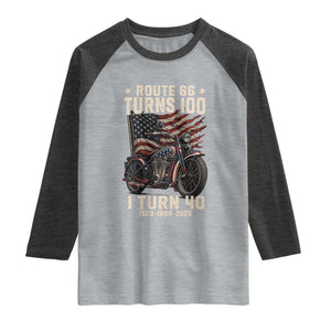 Route Highway 66 Turns 100 I Turn 40 Raglan Shirt Vintage 1986 American Classic V-Twin Motorcycle Lover 40th Birthday Gift