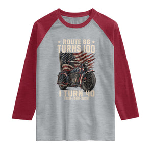 Route Highway 66 Turns 100 I Turn 40 Raglan Shirt Vintage 1986 American Classic V-Twin Motorcycle Lover 40th Birthday Gift