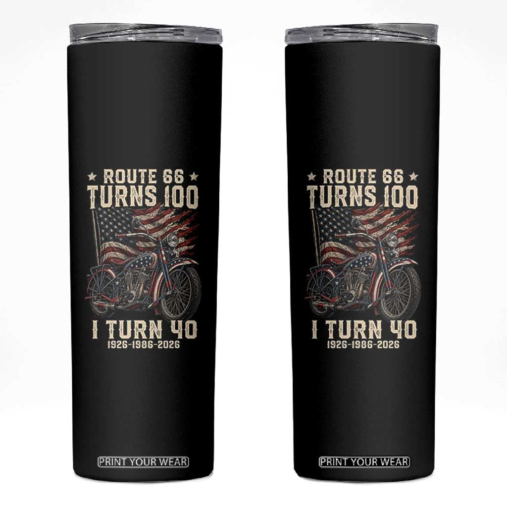 Route Highway 66 Turns 100 I Turn 40 Skinny Tumbler Vintage 1986 American Classic V-Twin Motorcycle Lover 40th Birthday Gift TS14 Black Print Your Wear