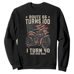 Route Highway 66 Turns 100 I Turn 40 Sweatshirt Vintage 1986 American Classic V-Twin Motorcycle Lover 40th Birthday Gift
