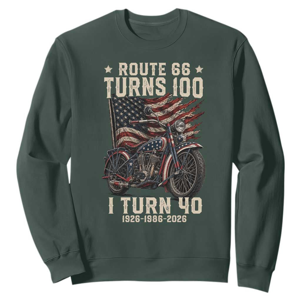 Route Highway 66 Turns 100 I Turn 40 Sweatshirt Vintage 1986 American Classic V-Twin Motorcycle Lover 40th Birthday Gift