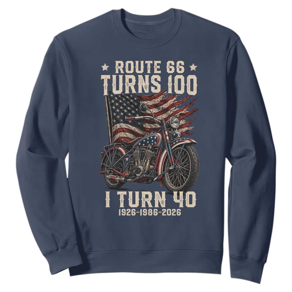 Route Highway 66 Turns 100 I Turn 40 Sweatshirt Vintage 1986 American Classic V-Twin Motorcycle Lover 40th Birthday Gift