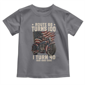 Route Highway 66 Turns 100 I Turn 40 Toddler T Shirt Vintage 1986 American Classic V-Twin Motorcycle Lover 40th Birthday Gift