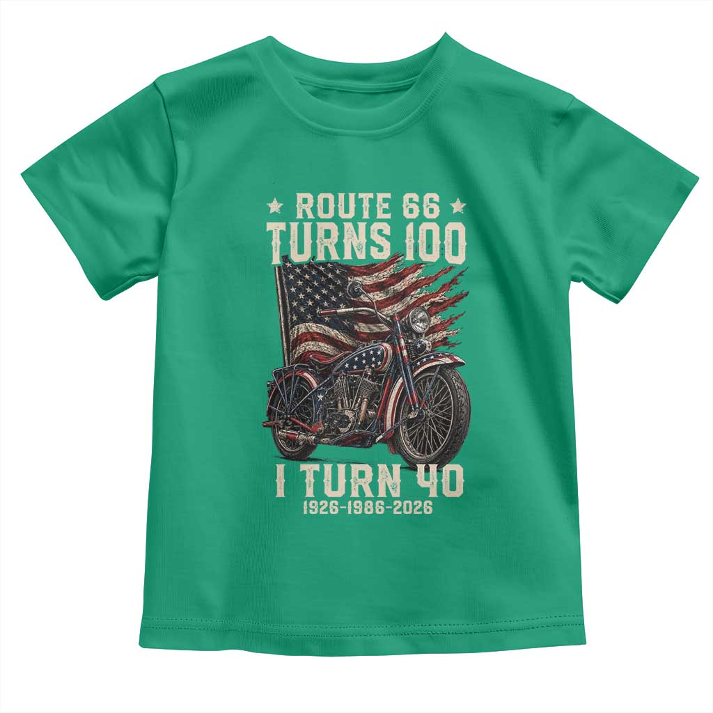 Route Highway 66 Turns 100 I Turn 40 Toddler T Shirt Vintage 1986 American Classic V-Twin Motorcycle Lover 40th Birthday Gift