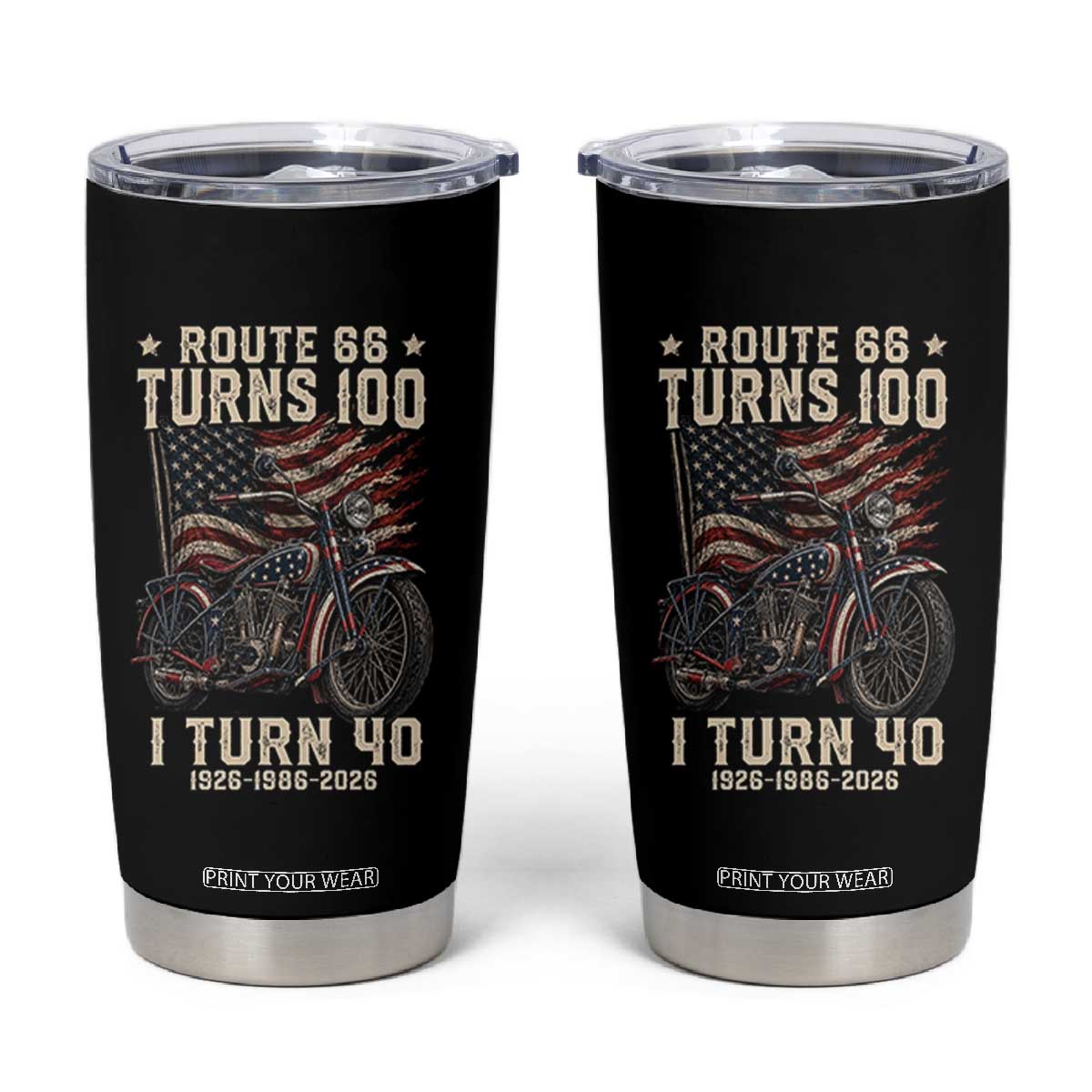 Route Highway 66 Turns 100 I Turn 40 Tumbler Cup Vintage 1986 American Classic V-Twin Motorcycle Lover 40th Birthday Gift