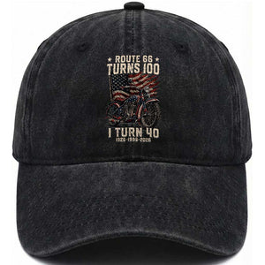 Route Highway 66 Turns 100 I Turn 40 Washed Cotton Baseball Cap Vintage 1986 American Classic V-Twin Motorcycle Lover 40th Birthday Gift