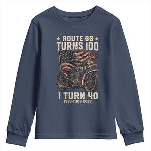 Route Highway 66 Turns 100 I Turn 40 Youth Sweatshirt Vintage 1986 American Classic V-Twin Motorcycle Lover 40th Birthday Gift
