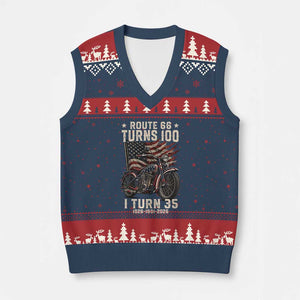 Route Highway 66 Turns 100 I Turn 35 V-Neck Knit Sweater Vest Vintage 1991 American Clasic V-Twin Motorcycle Lover 35th Birthday Gift
