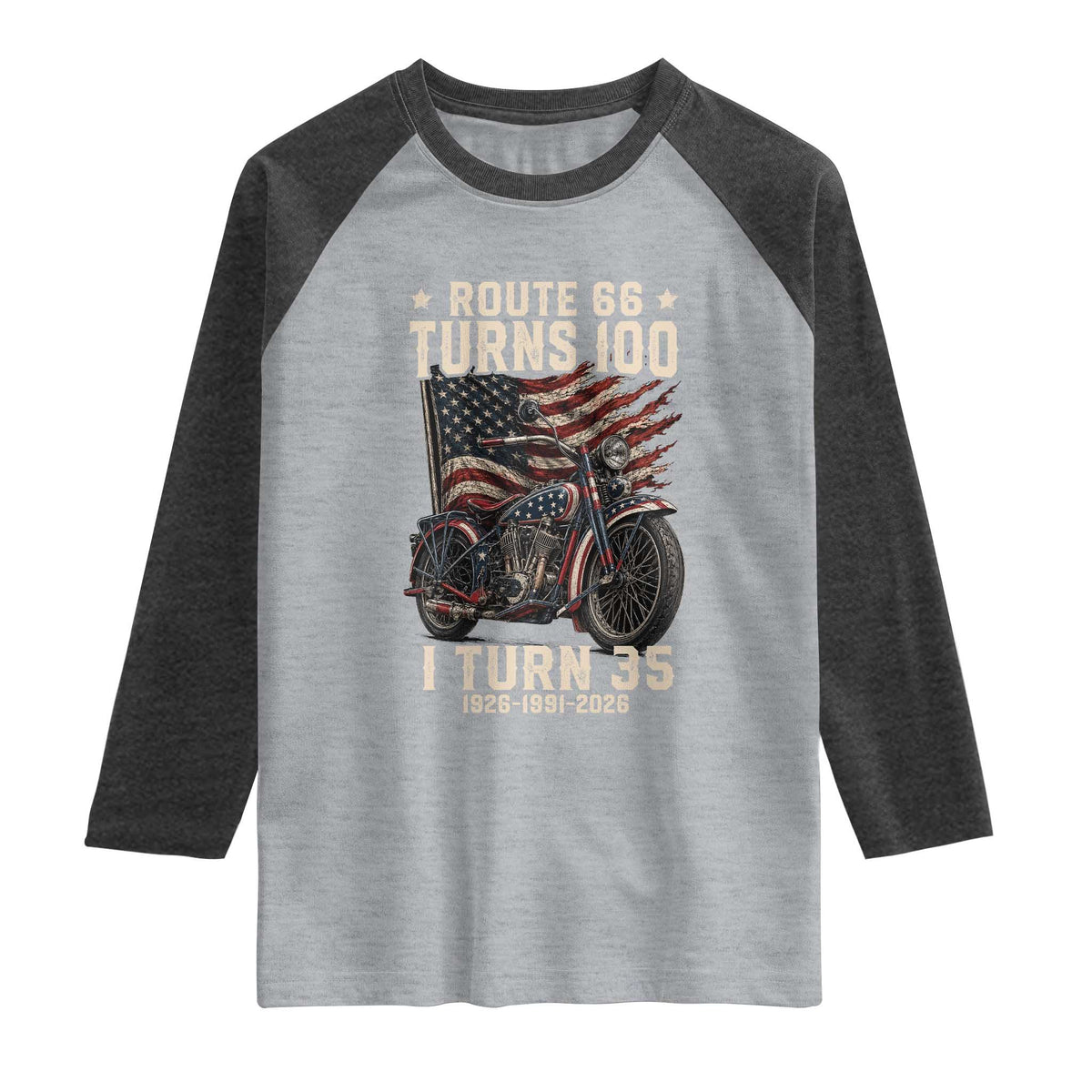 Route Highway 66 Turns 100 I Turn 35 Raglan Shirt Vintage 1991 American Clasic V-Twin Motorcycle Lover 35th Birthday Gift