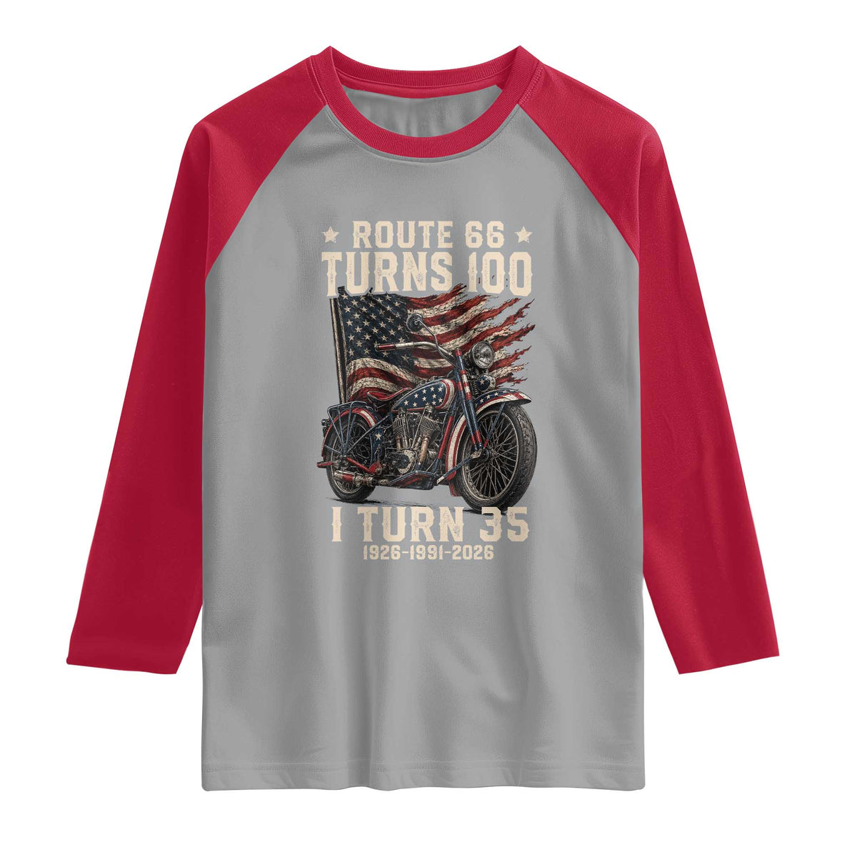 Route Highway 66 Turns 100 I Turn 35 Raglan Shirt Vintage 1991 American Clasic V-Twin Motorcycle Lover 35th Birthday Gift