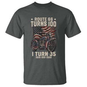 Route Highway 66 Turns 100 I Turn 35 T Shirt Vintage 1991 American Clasic V-Twin Motorcycle Lover 35th Birthday Gift