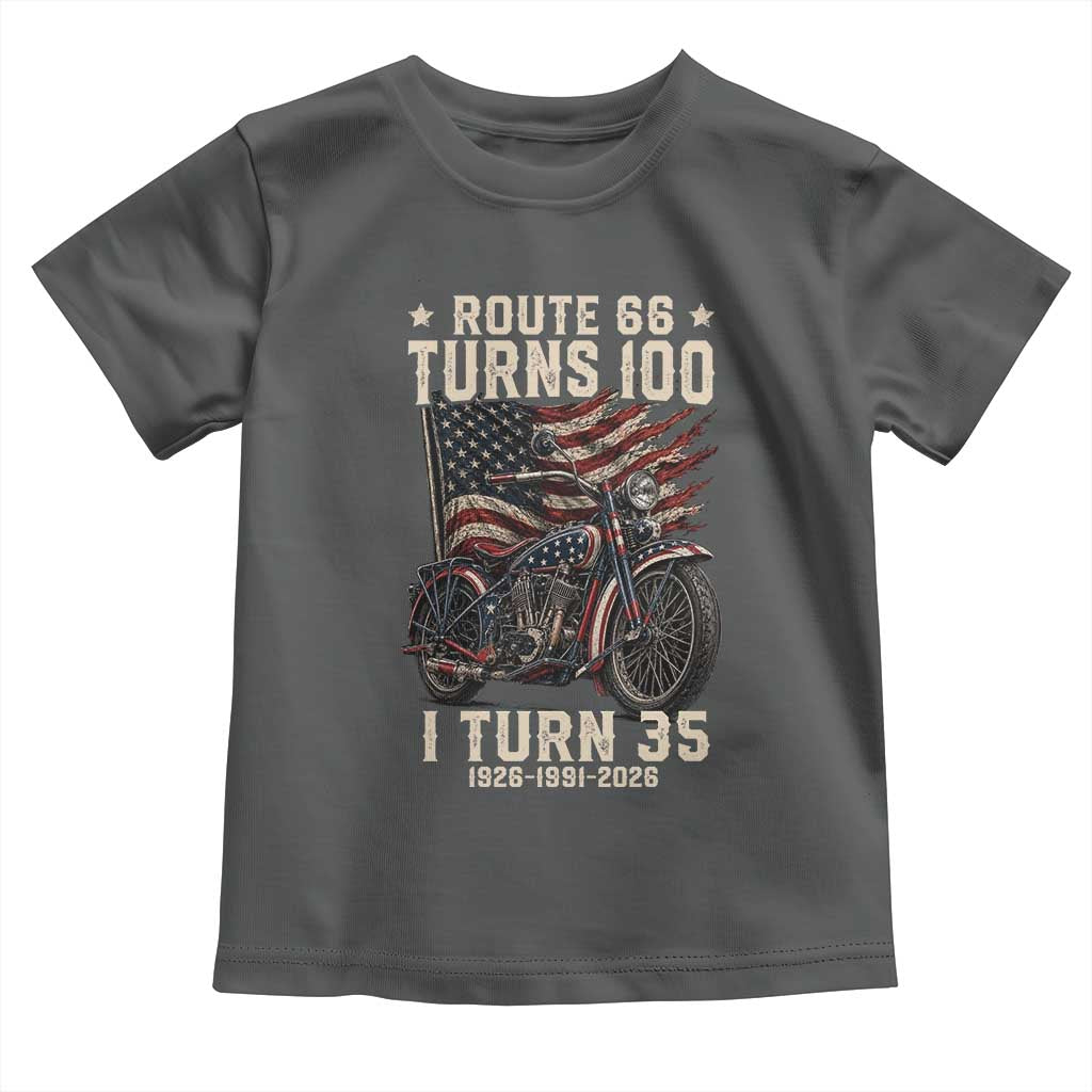Route Highway 66 Turns 100 I Turn 35 Toddler T Shirt Vintage 1991 American Clasic V-Twin Motorcycle Lover 35th Birthday Gift