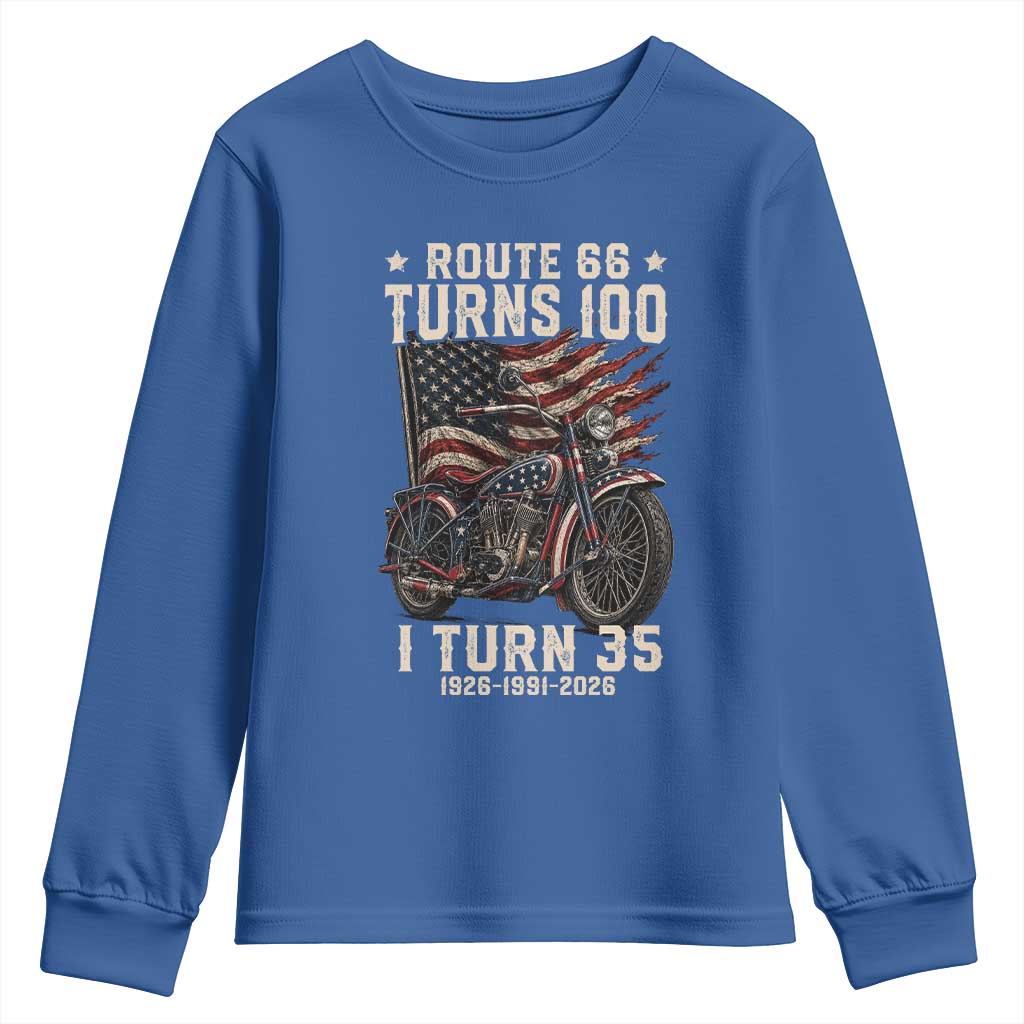 Route Highway 66 Turns 100 I Turn 35 Youth Sweatshirt Vintage 1991 American Clasic V-Twin Motorcycle Lover 35th Birthday Gift