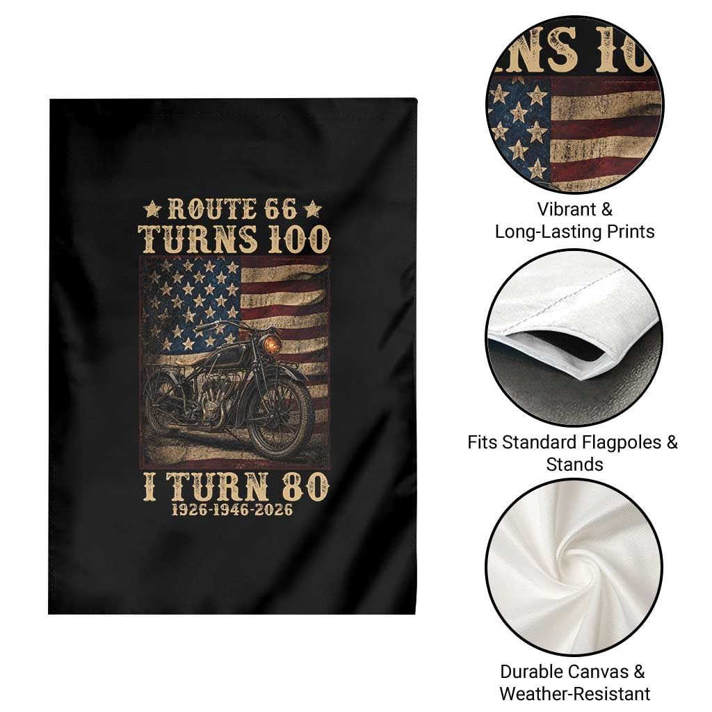 Route Highway 66 Turns 100 I Turn 80 Garden Flag Vintage 1946 American Motorcycle Lover 80th Birthday Gift