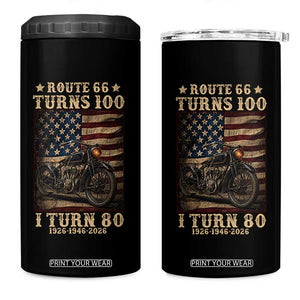 Route Highway 66 Turns 100 I Turn 80 4 in 1 Can Cooler Tumbler Vintage 1946 American Motorcycle Lover 80th Birthday Gift