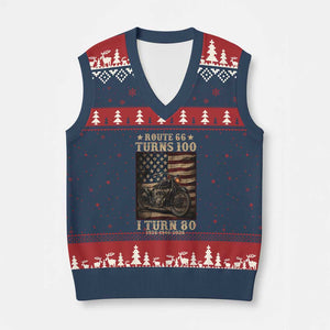 Route Highway 66 Turns 100 I Turn 80 V-Neck Knit Sweater Vest Vintage 1946 American Motorcycle Lover 80th Birthday Gift