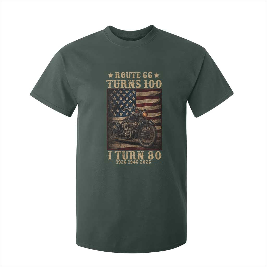 Route Highway 66 Turns 100 I Turn 80 T Shirt For Kid Vintage 1946 American Motorcycle Lover 80th Birthday Gift