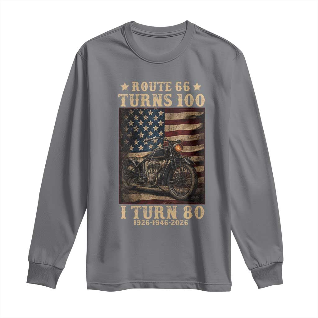 Route Highway 66 Turns 100 I Turn 80 Long Sleeve Shirt Vintage 1946 American Motorcycle Lover 80th Birthday Gift
