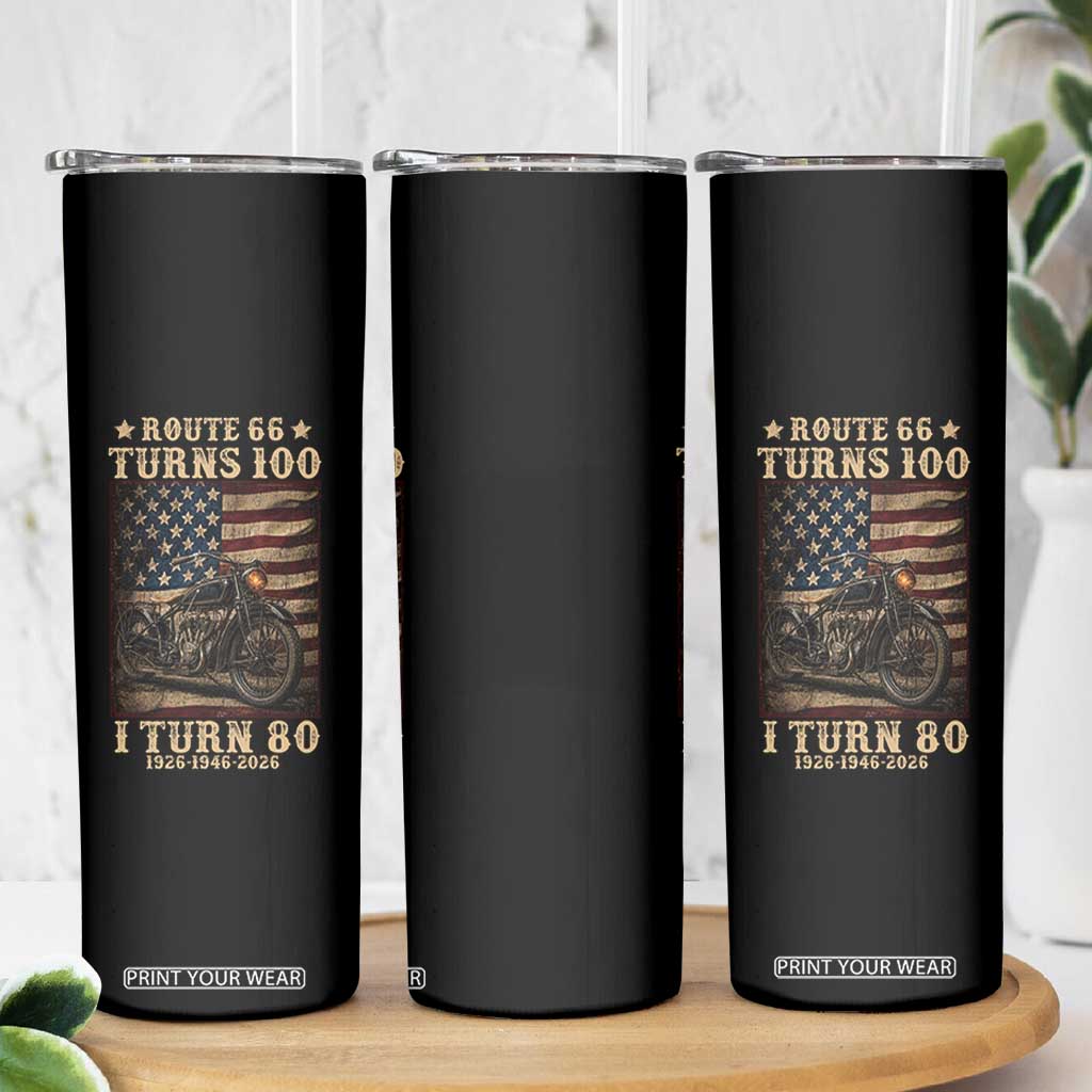 Route Highway 66 Turns 100 I Turn 80 Skinny Tumbler Vintage 1946 American Motorcycle Lover 80th Birthday Gift