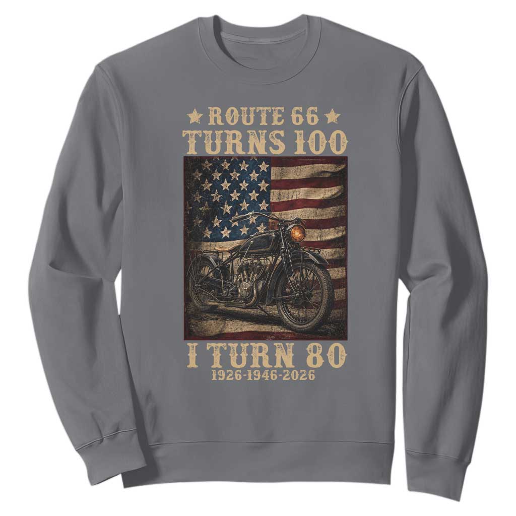 Route Highway 66 Turns 100 I Turn 80 Sweatshirt Vintage 1946 American Motorcycle Lover 80th Birthday Gift
