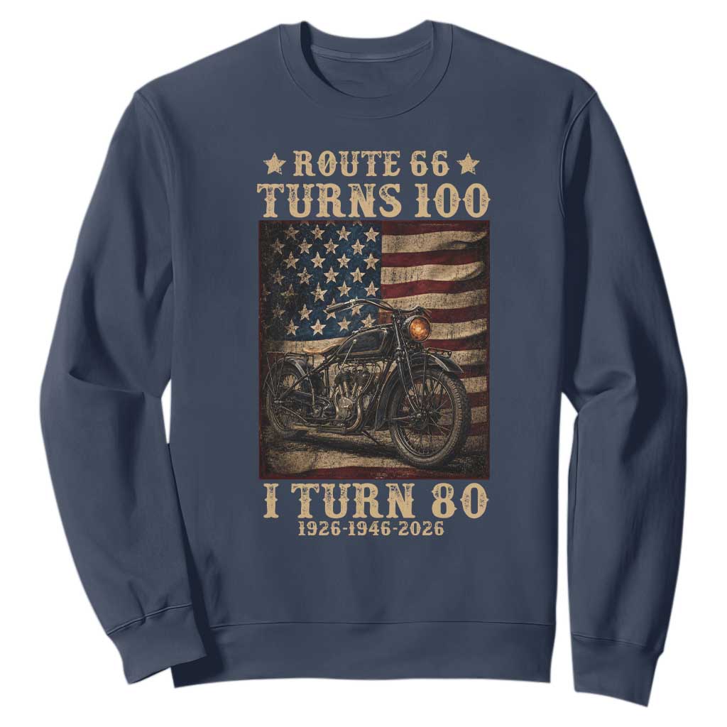 Route Highway 66 Turns 100 I Turn 80 Sweatshirt Vintage 1946 American Motorcycle Lover 80th Birthday Gift