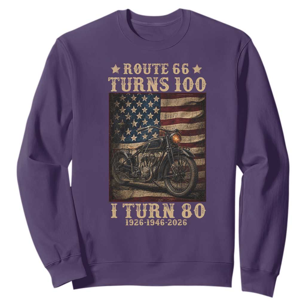 Route Highway 66 Turns 100 I Turn 80 Sweatshirt Vintage 1946 American Motorcycle Lover 80th Birthday Gift