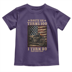 Route Highway 66 Turns 100 I Turn 80 Toddler T Shirt Vintage 1946 American Motorcycle Lover 80th Birthday Gift