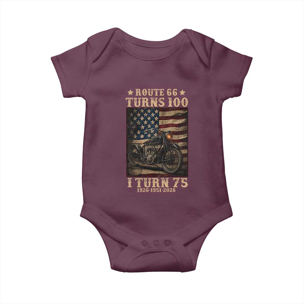 Route Highway 66 Turns 100 I Turn 75 Baby Onesie Vintage 1951 American Motorcycle Lover 75th Birthday Gift