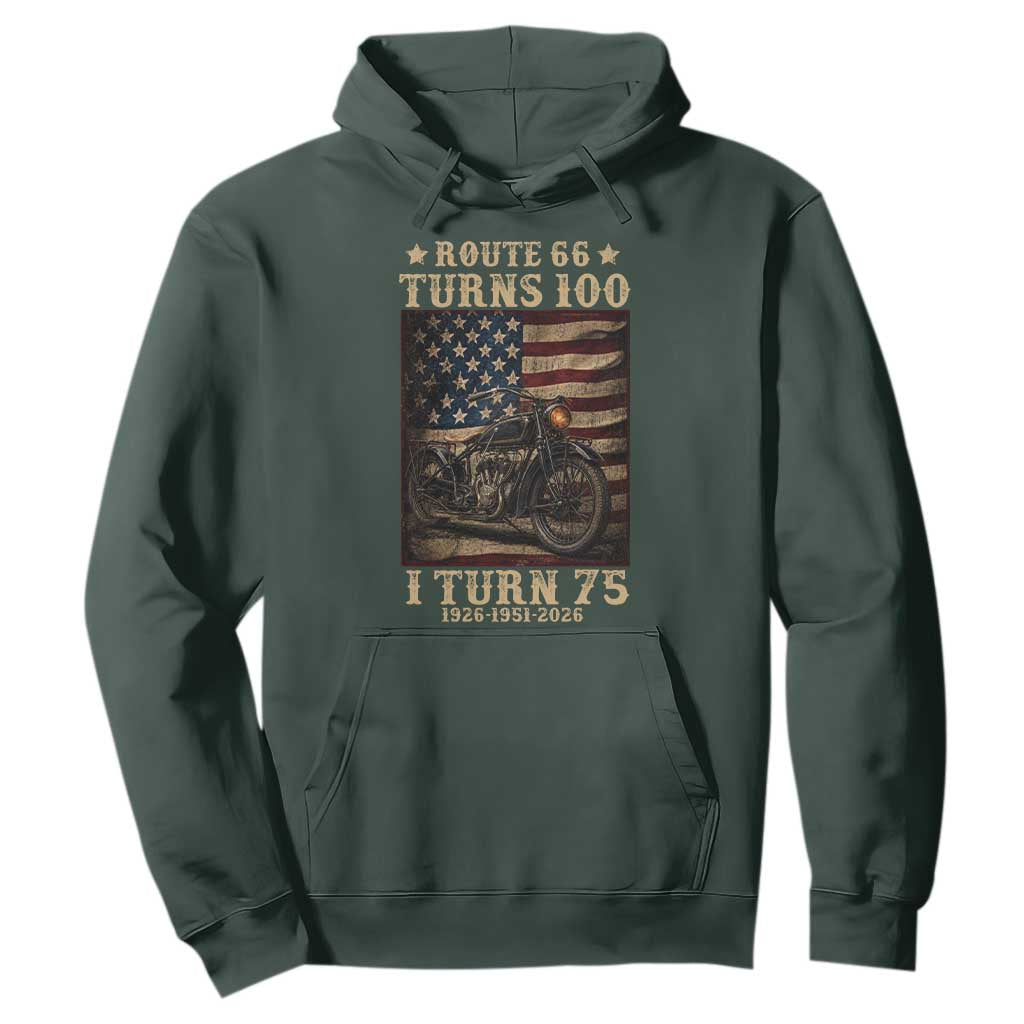 Route Highway 66 Turns 100 I Turn 75 Hoodie Vintage 1951 American Motorcycle Lover 75th Birthday Gift