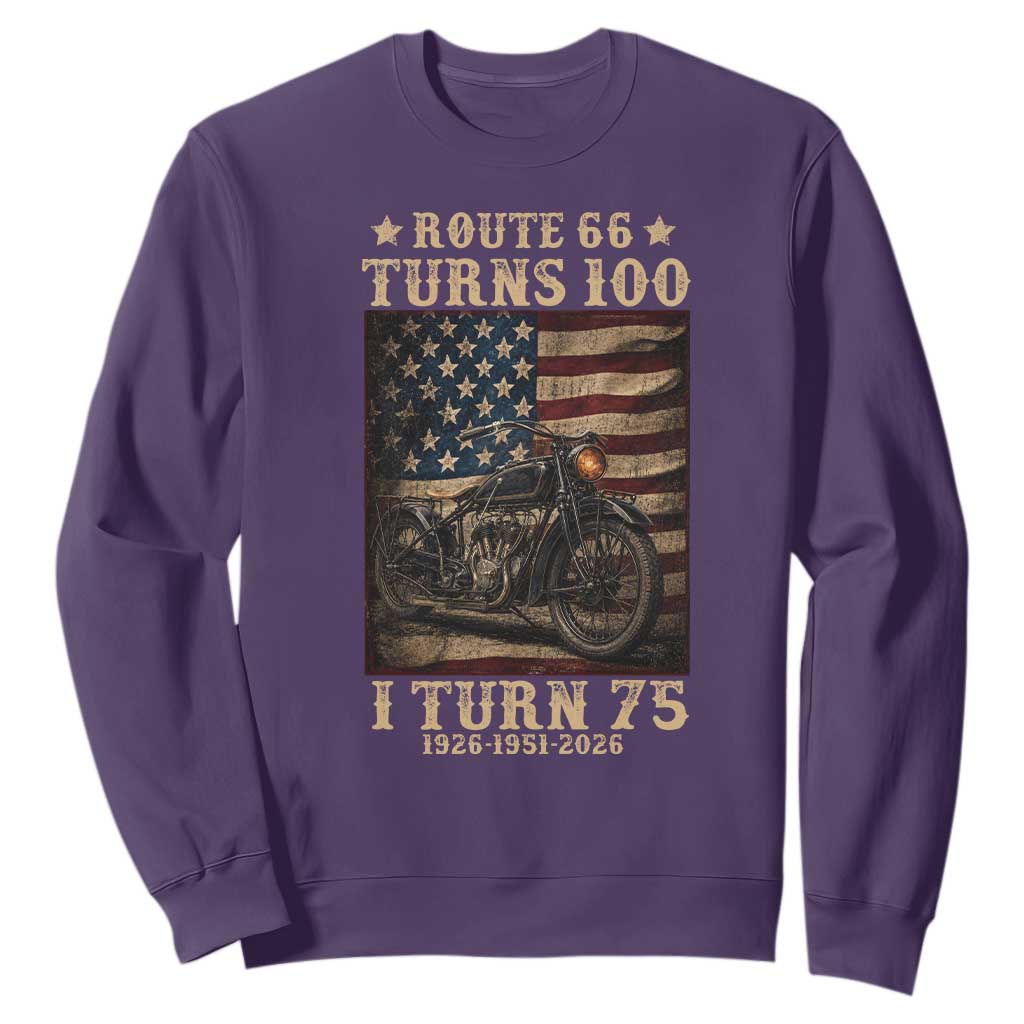 Route Highway 66 Turns 100 I Turn 75 Sweatshirt Vintage 1951 American Motorcycle Lover 75th Birthday Gift