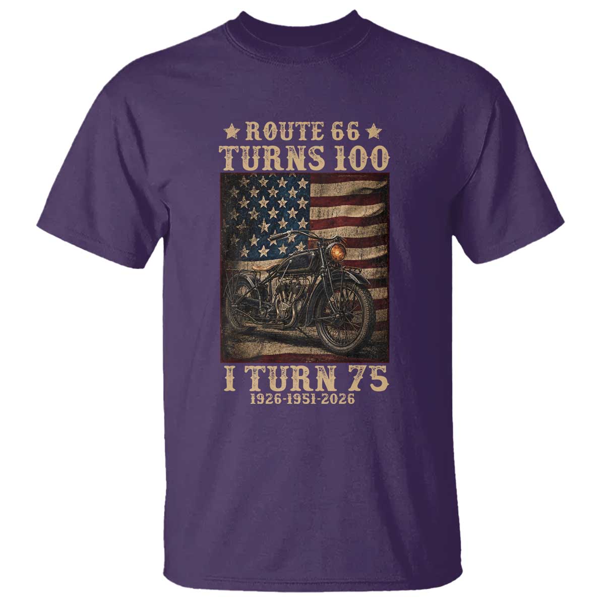 Route Highway 66 Turns 100 I Turn 75 T Shirt Vintage 1951 American Motorcycle Lover 75th Birthday Gift