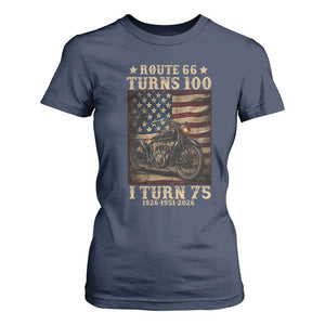 Route Highway 66 Turns 100 I Turn 75 T Shirt For Women Vintage 1951 American Motorcycle Lover 75th Birthday Gift