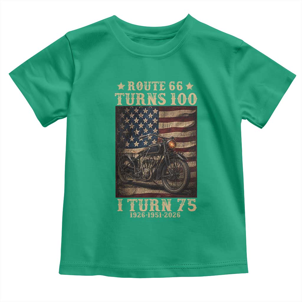 Route Highway 66 Turns 100 I Turn 75 Toddler T Shirt Vintage 1951 American Motorcycle Lover 75th Birthday Gift