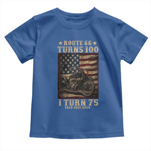 Route Highway 66 Turns 100 I Turn 75 Toddler T Shirt Vintage 1951 American Motorcycle Lover 75th Birthday Gift