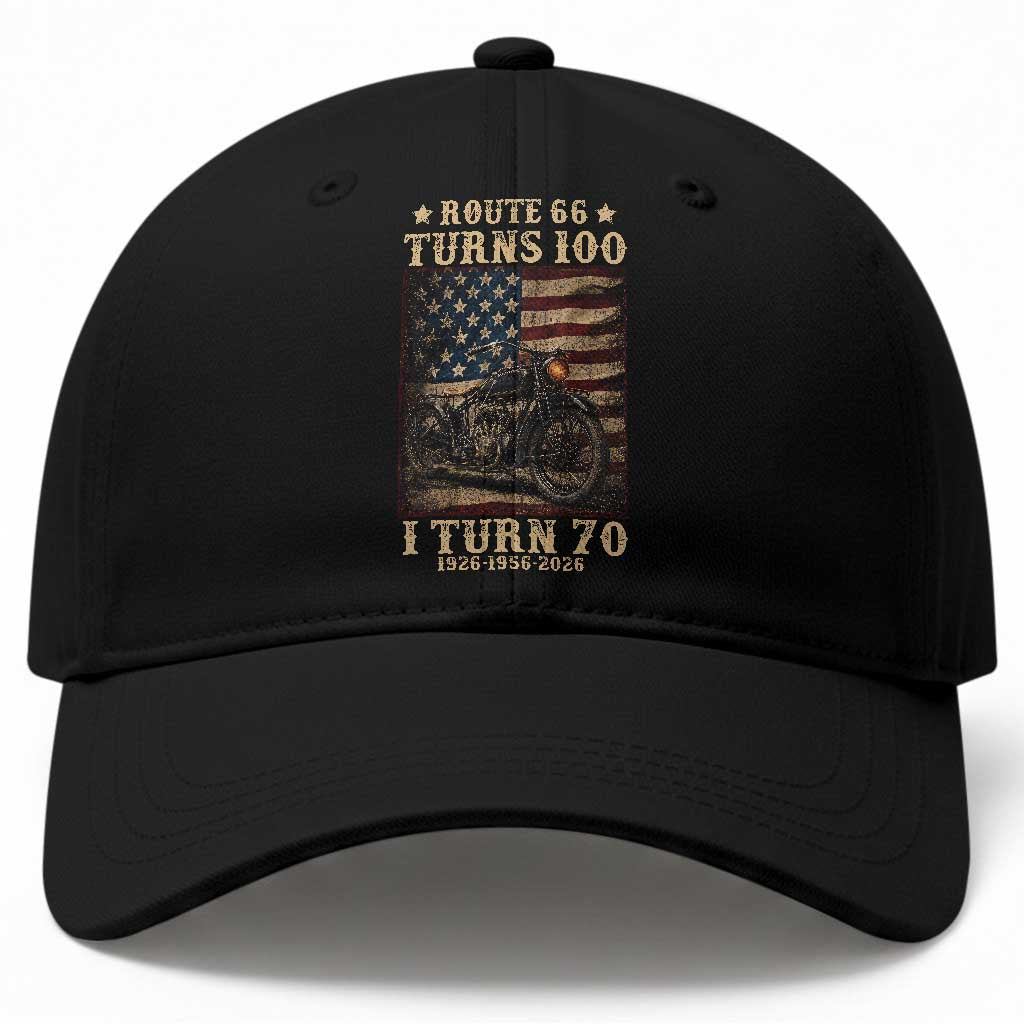 Route Highway 66 Turns 100 I Turn 70 Baseball Cap Vintage 1956 American Motorcycle Lover 70th Birthday Gift