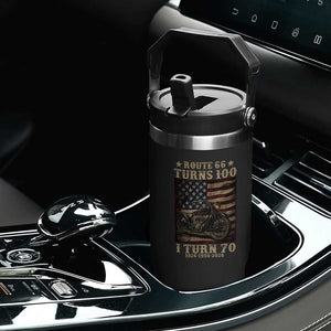 Route Highway 66 Turns 100 I Turn 70 Flip Straw Tumbler Vintage 1956 American Motorcycle Lover 70th Birthday Gift