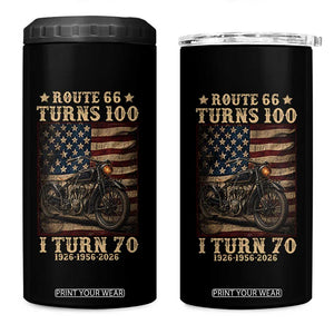 Route Highway 66 Turns 100 I Turn 70 4 in 1 Can Cooler Tumbler Vintage 1956 American Motorcycle Lover 70th Birthday Gift