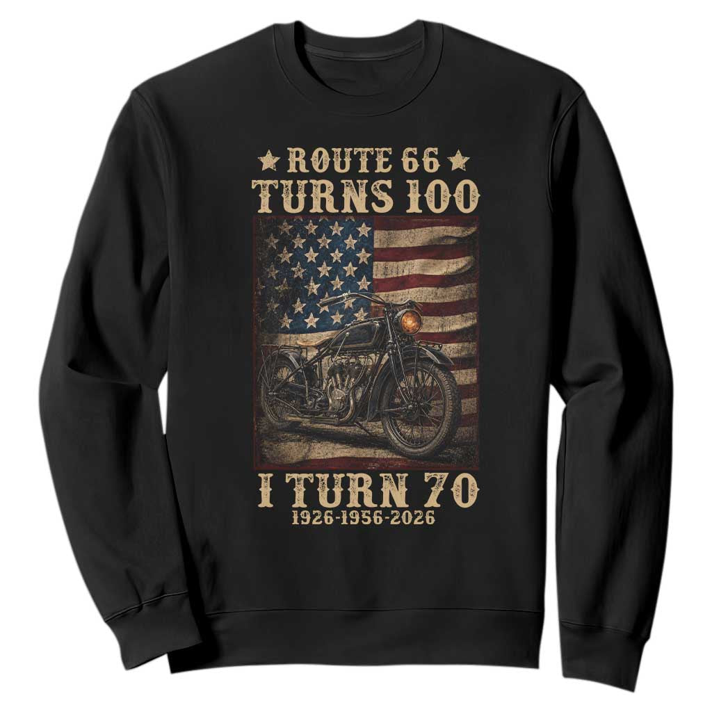 Route Highway 66 Turns 100 I Turn 70 Sweatshirt Vintage 1956 American Motorcycle Lover 70th Birthday Gift