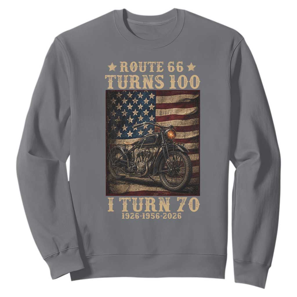 Route Highway 66 Turns 100 I Turn 70 Sweatshirt Vintage 1956 American Motorcycle Lover 70th Birthday Gift