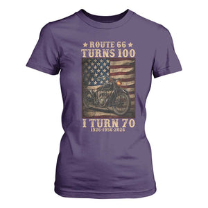 Route Highway 66 Turns 100 I Turn 70 T Shirt For Women Vintage 1956 American Motorcycle Lover 70th Birthday Gift