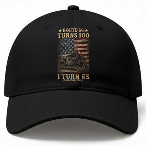 Route Highway 66 Turns 100 I Turn 65 Baseball Cap Vintage 1961 American Motorcycle Lover 65th Birthday Gift