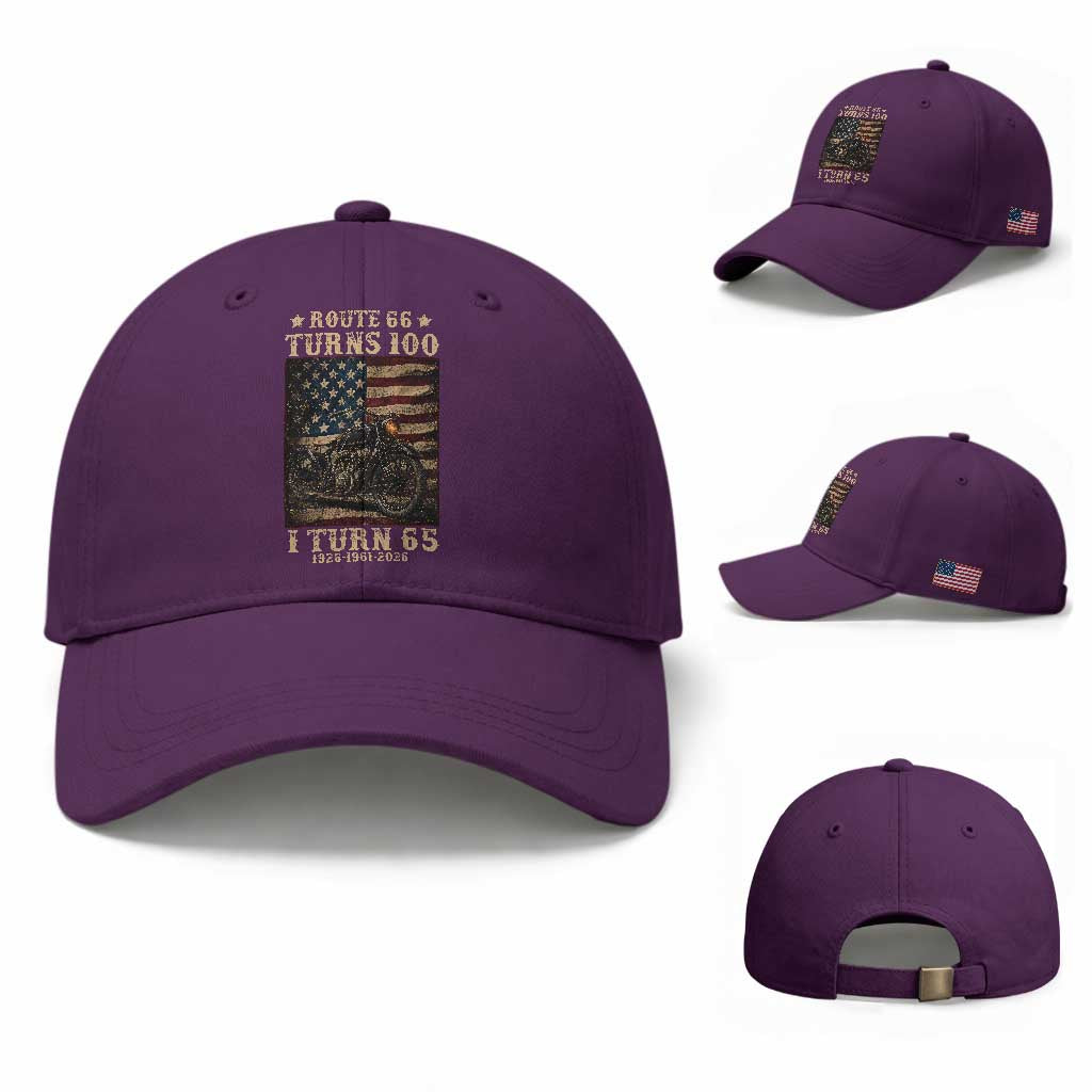 Route Highway 66 Turns 100 I Turn 65 Baseball Cap Vintage 1961 American Motorcycle Lover 65th Birthday Gift