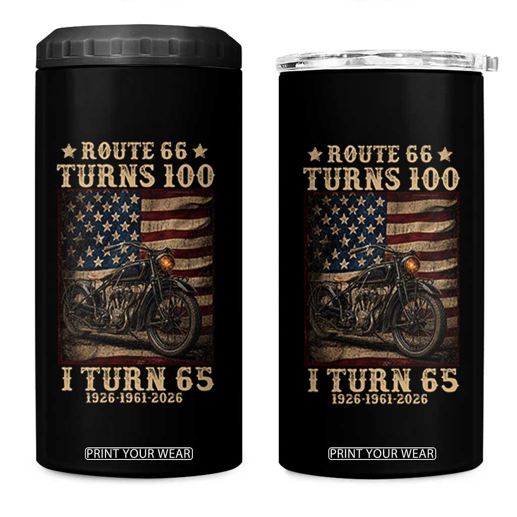 Route Highway 66 Turns 100 I Turn 65 4 in 1 Can Cooler Tumbler Vintage 1961 American Motorcycle Lover 65th Birthday Gift