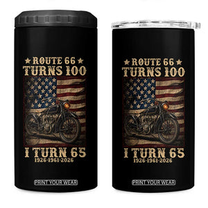 Route Highway 66 Turns 100 I Turn 65 4 in 1 Can Cooler Tumbler Vintage 1961 American Motorcycle Lover 65th Birthday Gift