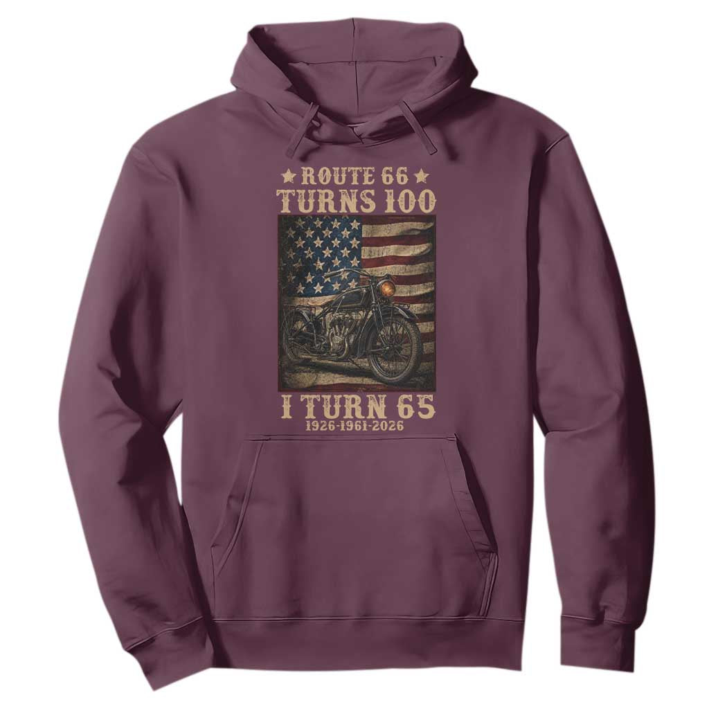 Route Highway 66 Turns 100 I Turn 65 Hoodie Vintage 1961 American Motorcycle Lover 65th Birthday Gift