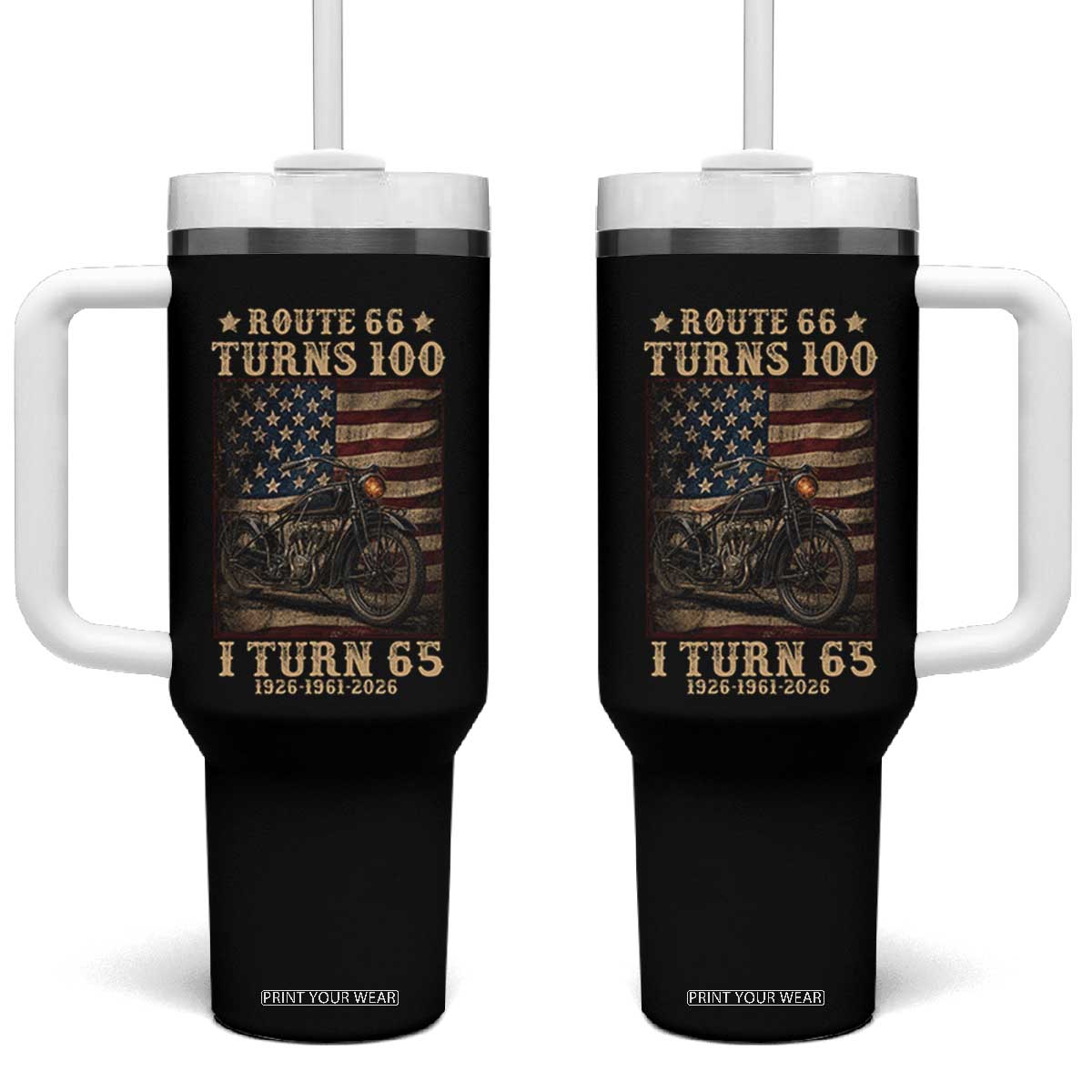 Route Highway 66 Turns 100 I Turn 65 Tumbler With Handle Vintage 1961 American Motorcycle Lover 65th Birthday Gift