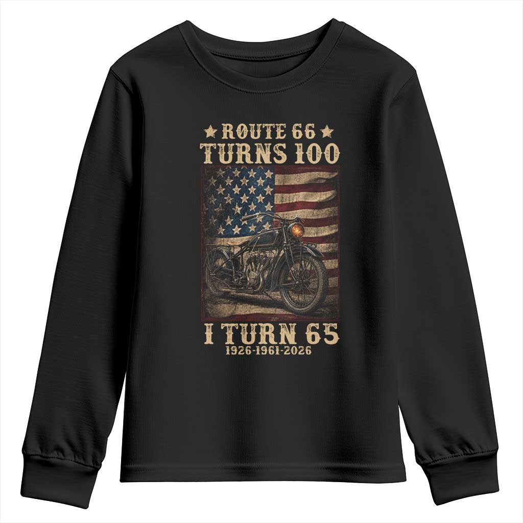 Route Highway 66 Turns 100 I Turn 65 Youth Sweatshirt Vintage 1961 American Motorcycle Lover 65th Birthday Gift