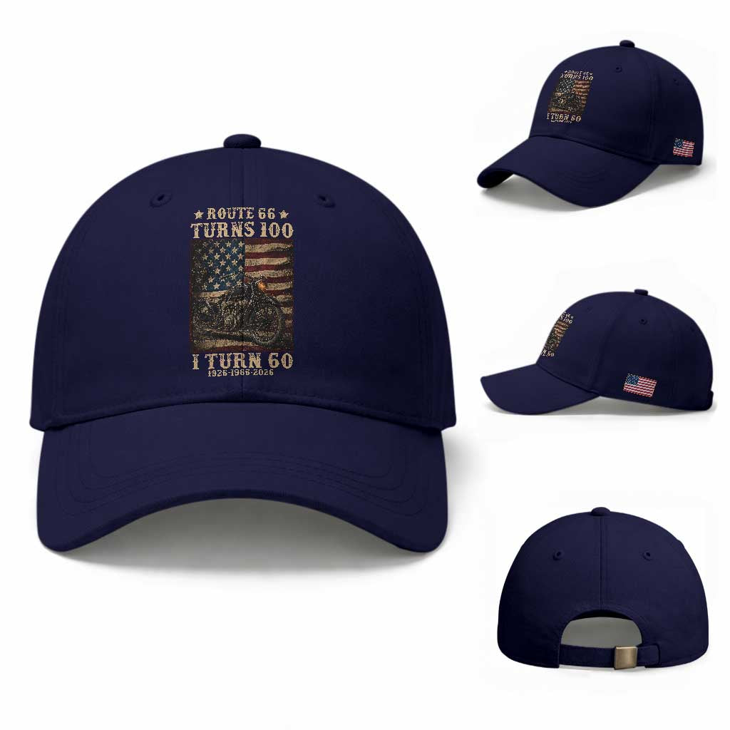Route Highway 66 Turns 100 I Turn 60 Baseball Cap Vintage 1966 American Motorcycle Lover 60th Birthday Gift